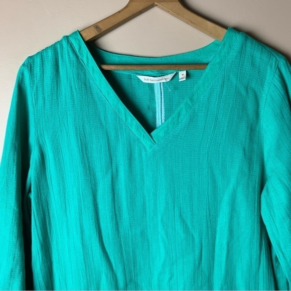 [Soft Surroundings] Aqua Green/Blue Beaded Embroidered Boho 3/4 Sleeve Top - Picture 2 of 8